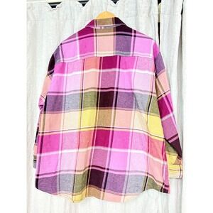 Old Navy The Boyfriend Shirt Womens XL Pink Purple Plaid Flannel Button Down Top